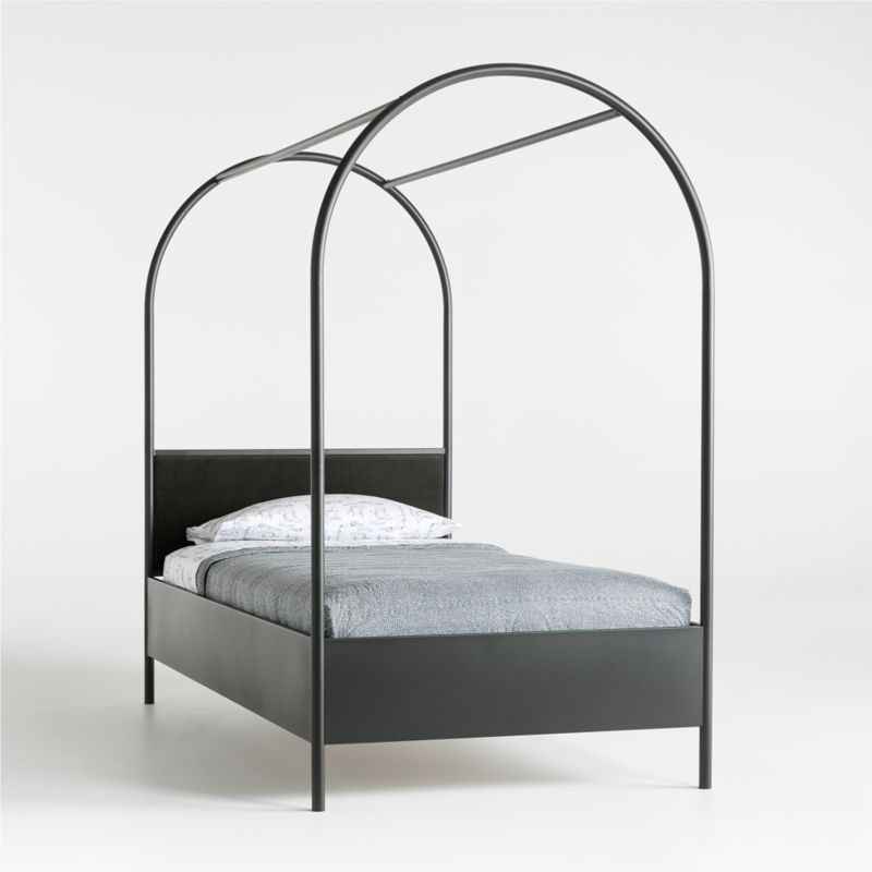 Canyon Arched Kids Twin Black Canopy Bed Frame with Upholstered Headboard + Reviews | Crate & Kid... | Crate & Barrel