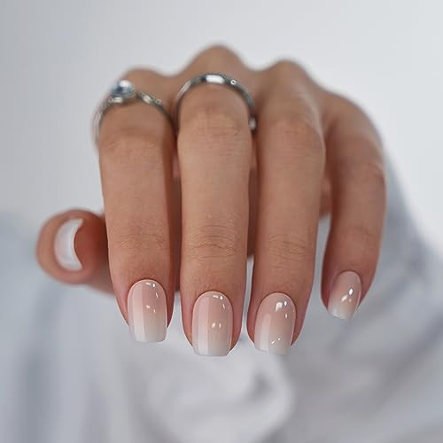 BTArtbox Square Ombre Press On Nails -Soft Gel Press On Nails Short with Nail Glue, 15 Sizes - 30 Reusable Fake Nails Kit, Vanilla Cream | Amazon (US)