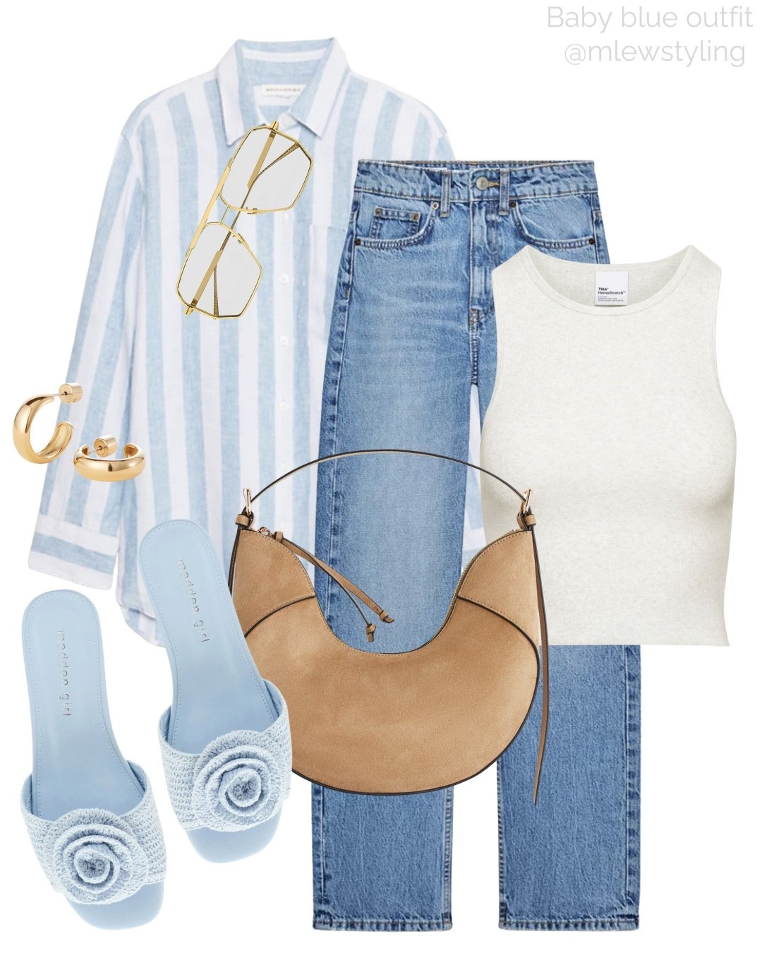 Summer outfit with a baby blue striped linen shirt 🩵

Tags: aritzia tank top, Zara mom jeans, new-in H&M bag, bottega veneta aviator sunglasses, crochet sandals, weekend look, casual workwear 

#LTKWorkwear #LTKFindsUnder100 #LTKStyleTip