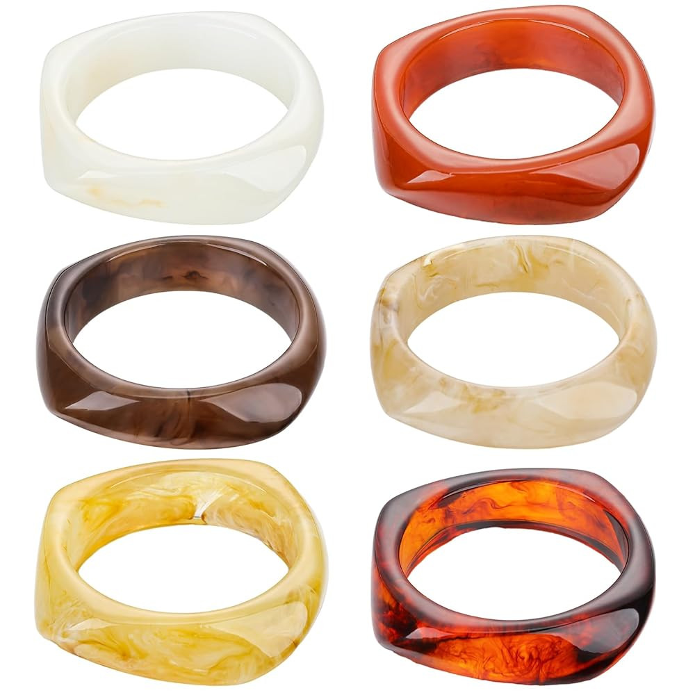 6 Pcs Acrylic Resin Bangle Bracelet for Women Vintage Wide Geometric Colorful Bracelets Punk Wris... | Amazon (US)