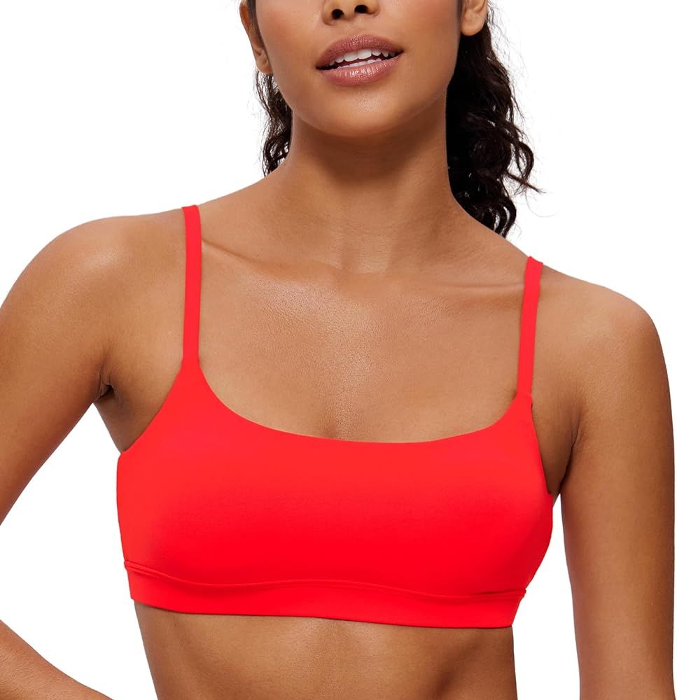 CRZ YOGA Womens Butterluxe Adjustable Spaghetti Strap Sports Bra - Scoop Neck Wireless Padded Bra... | Amazon (US)