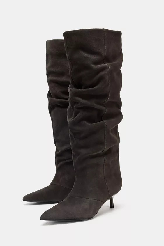 SPLIT SUEDE KITTEN HEEL BOOTS | Zara DE