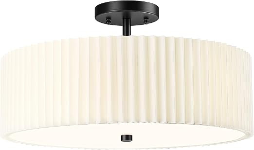 Semi Flush Mount Ceiling Lights, 4-Light 18" Matte Black Ceiling Light Fixture with White Pleated... | Amazon (US)