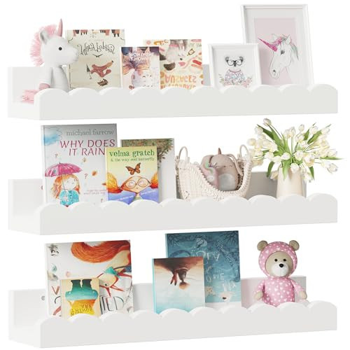 Yirilan 3-Pack Scalloped Shelves, Nursery Shelves for Wall, Floating Nursery Book Shelves for Kids, White | Amazon (US)