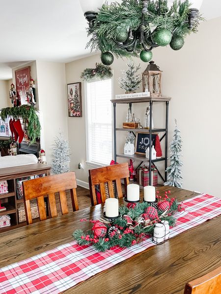 Christmas dining room decor with garland on light fixture! Christmas home decor ideas. Holiday decorating 

#LTKhome #LTKSeasonal #LTKHoliday