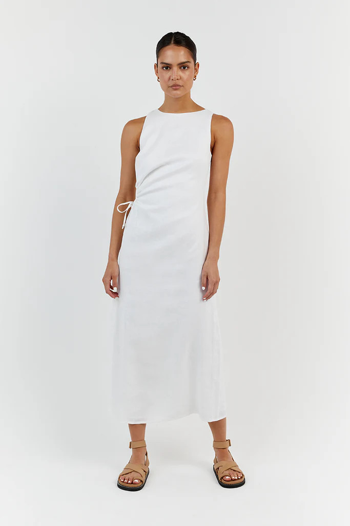 BEAU WHITE LINEN MIDI DRESS | DISSH
