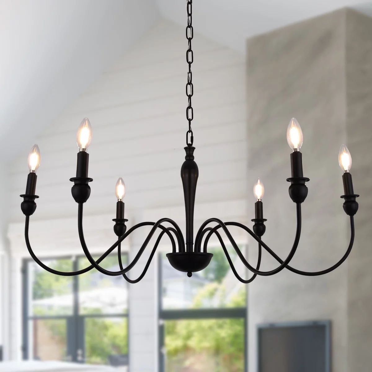 Black Farmhouse Chandeliers, 6-Light Industrial Iron Chandeliers Lighting, Classic Candle Ceiling... | Walmart (US)