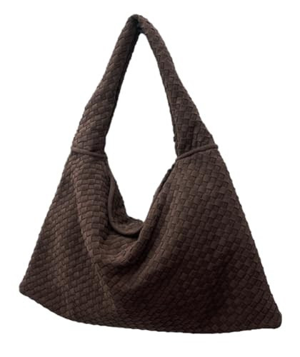 Suede Woven Hobo Bags for Women Slouchy Suede Tote Top-handle Bag Vintage Satchels Woven Purse | Amazon (US)