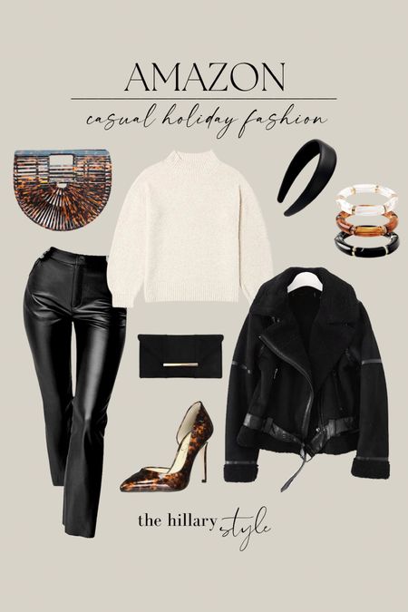 Amazon Casual Holiday Look. 

Amazon, Found It on Amazon, Amazon Fashion, Holiday Outfit, Leather Pants, Neutral Winter Outfit, Bomber Jacket, Shearling Lined Jacket,  Trendy Winter Outfit, Tortoise Shell, Acrylic Clutch, Trendy Purse, Balloon Sleeve Sweater, Sweater Outfit, Gold Accents, Statement Heels, Faux Fur Coat, Leather Headband, Bangle Bracelets 

#LTKHoliday #LTKfit #LTKFind