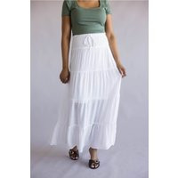 Love Tree Tie Waist Tiered Maxi Skirt for Women in White | Glik's