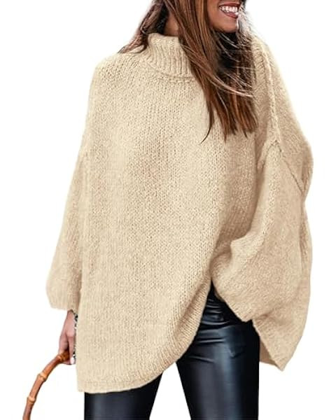LILLUSORY Women's Oversized Turtleneck Sweaters Fall Batwing Sleeve Ribbed Tunic Sweater | Amazon (US)