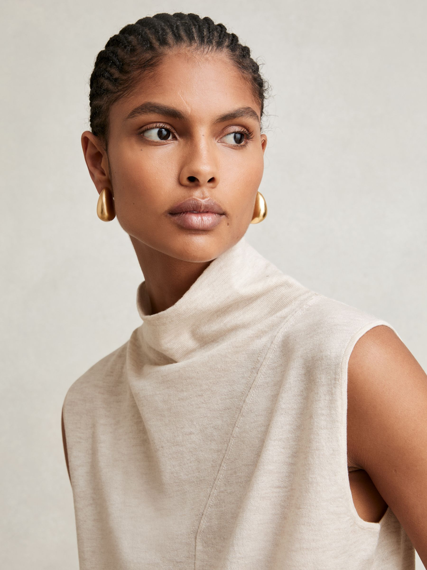 Wool Slouched Sleeveless Top in Stone Neutral | Reiss UK