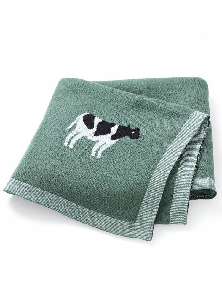 1pc Knitted Baby Blanket, Lovely Cow Jacquard Design, Soft & Comfortable For Infant, Toddler, All... | SHEIN