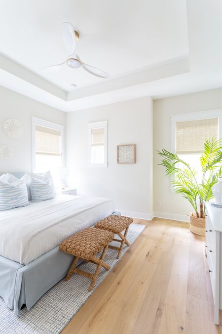 A view of the primary bedroom at Hola Beaches Casita, our newest 30A rental property! Includes a light blue upholstered bed, white nightstand, bubble dot lamp, wavy pillow covers, paper mache coral sculptures, faux palm tree, and a blue and white grid rug! See more of the home and this space here: https://lifeonvirginiastreet.com/hola-beaches-casita-30a-tour/.
.
#ltkhome #ltksalealert #ltkfindsunder100 #ltkfindsunder50 #ltkstyletip #ltkseasonal #ltktravel Walmart home, Amazon home, Target home

#LTKSeasonal #LTKHome #LTKSaleAlert