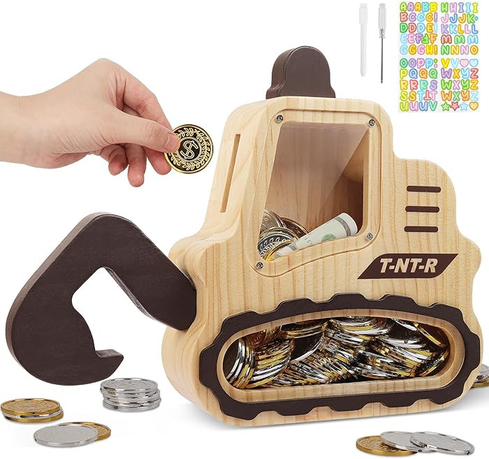 Wooden Piggy Bank for Kids Boys Girls, Personalized Money Bank for Toddlers, Unbreakable Coin Ban... | Amazon (US)