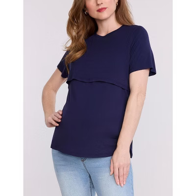 Women's Crewneck Short Sleeve Nursing Maternity Tee - Peacoat - Size: Large - Motherhood Maternity | Target