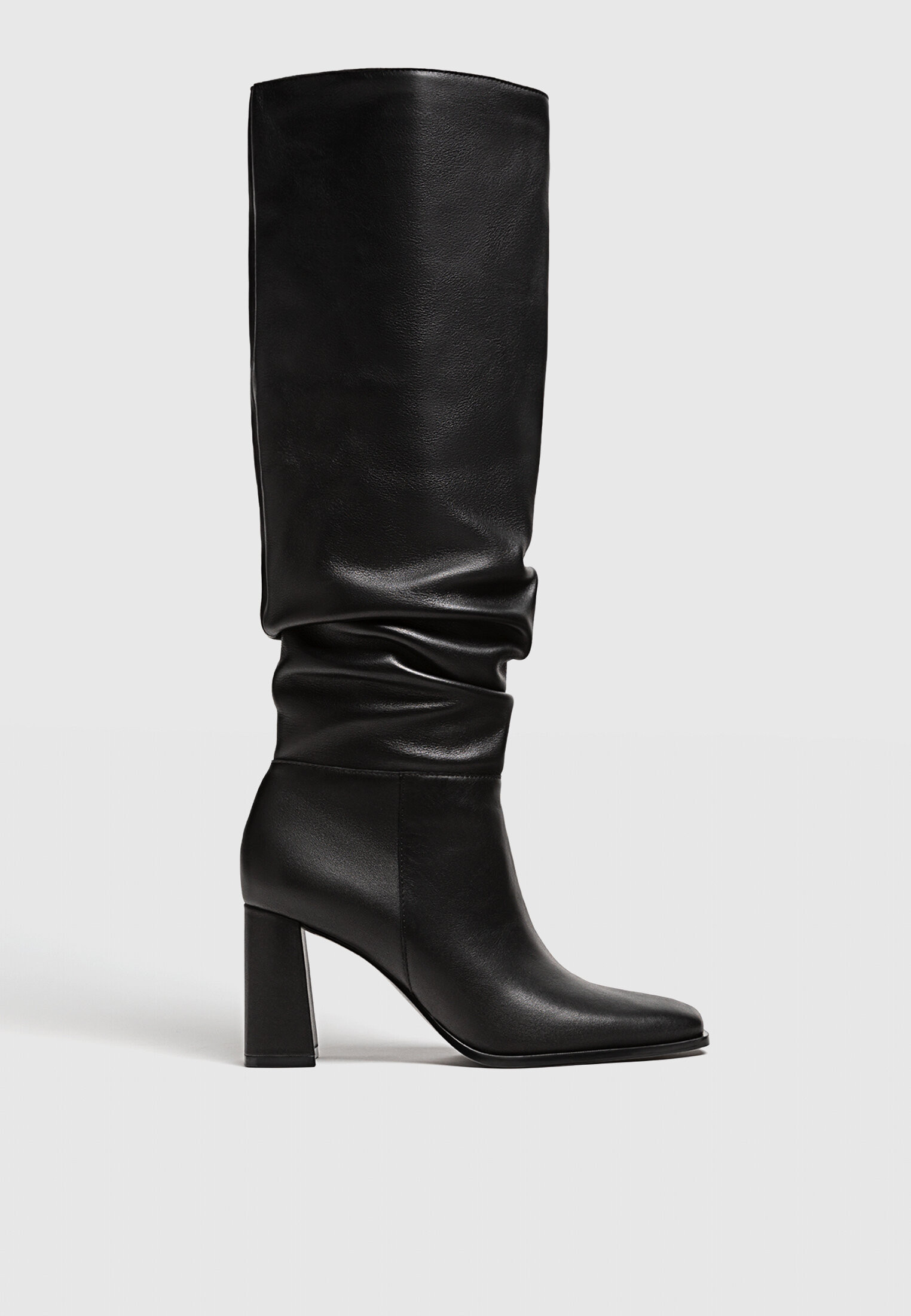 Slouchy leather high-heel boots - Women's fashion | Stradivarius United Kingdom | Stradivarius (UK)