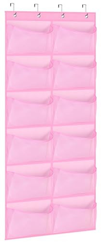 KIMBORA 12 Large Mesh Pockets Over the Door Shoe Organizer for Closet Hanging Shoe Rack for Door Sneaker Hanger Boot Storage for Kids, Baby, Toddler, Girl, Pink | Amazon (US)