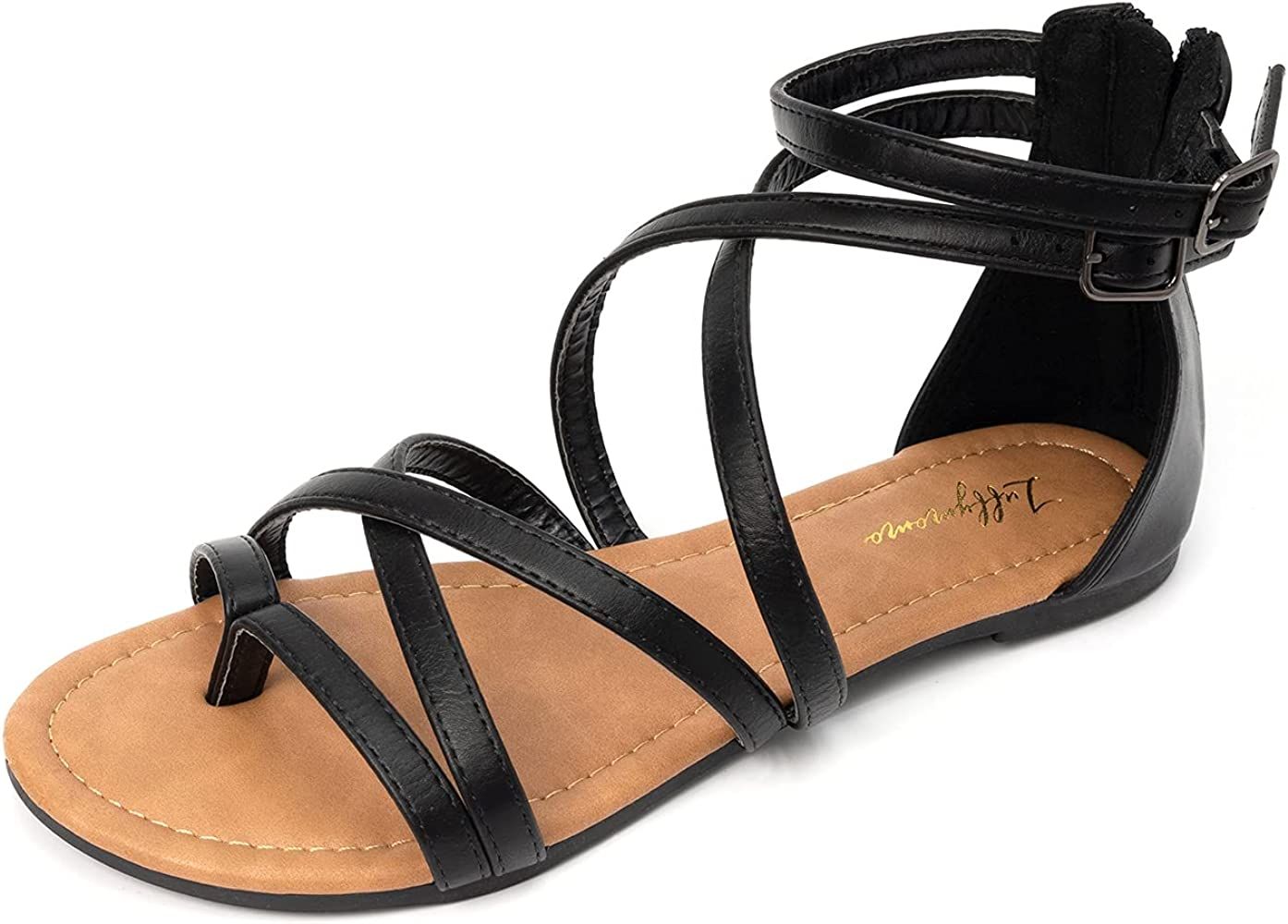 LUFFYMOMO Women's Gladiator Strap Sandals Flat Fisherman Thong Cross Strappy Sandals | Amazon (US)