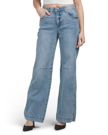 Ab Solution Round Up Double Side Seam Wide Leg Jeans For Women, Spandex/Cotton | TJ Maxx