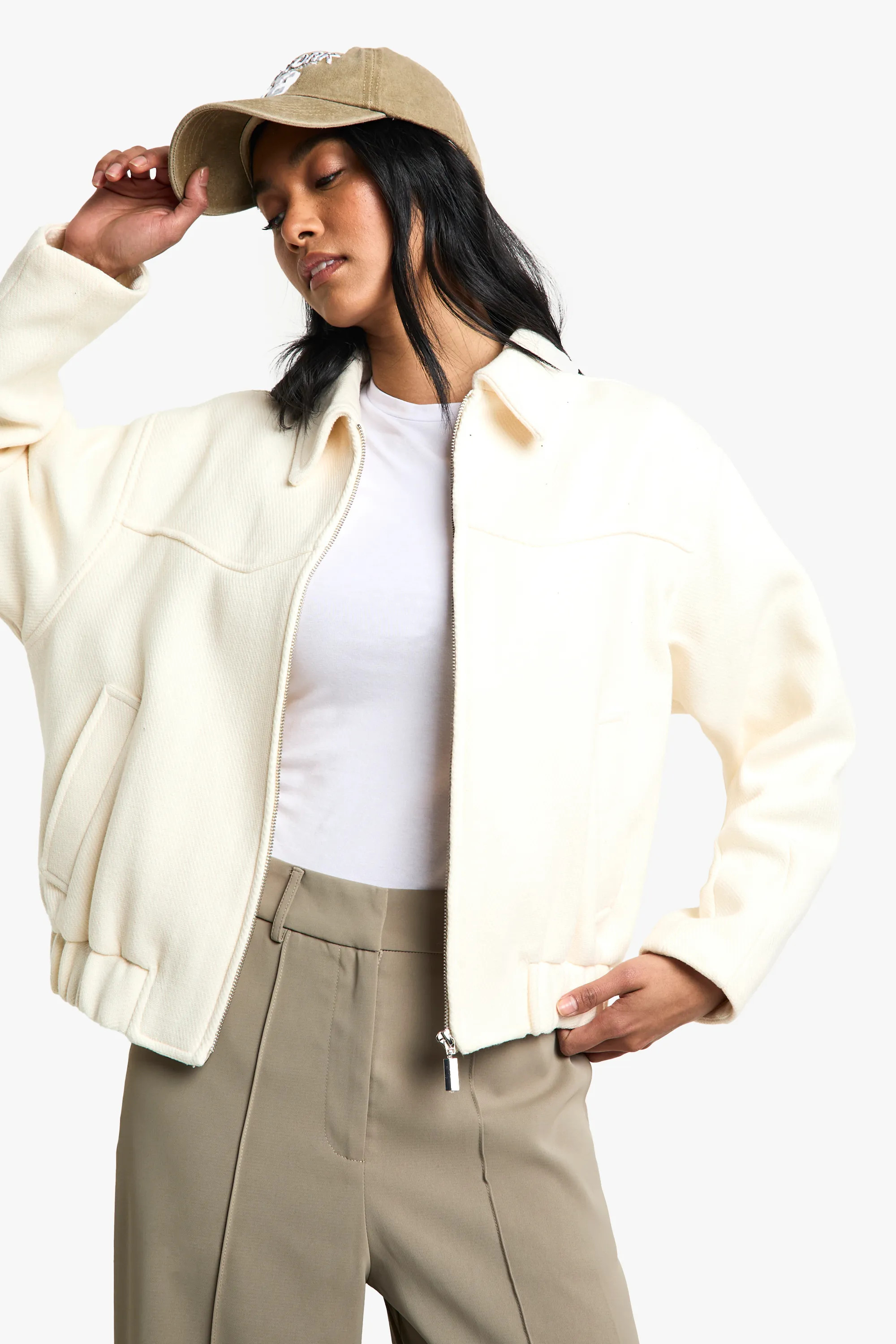 Textured Wool Look Bomber Jacket | Boohoo.com (UK & IE)