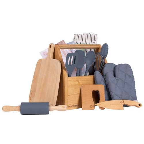WeeSprout Little Chef Kids Cooking & Baking Set, 14 Piece Cooking Set with Real Kitchen Tools & Kids Apron, Baking Gift for Girls, Boys & Junior Chefs, Food Grade Materials, Choice of Colors | Amazon (US)