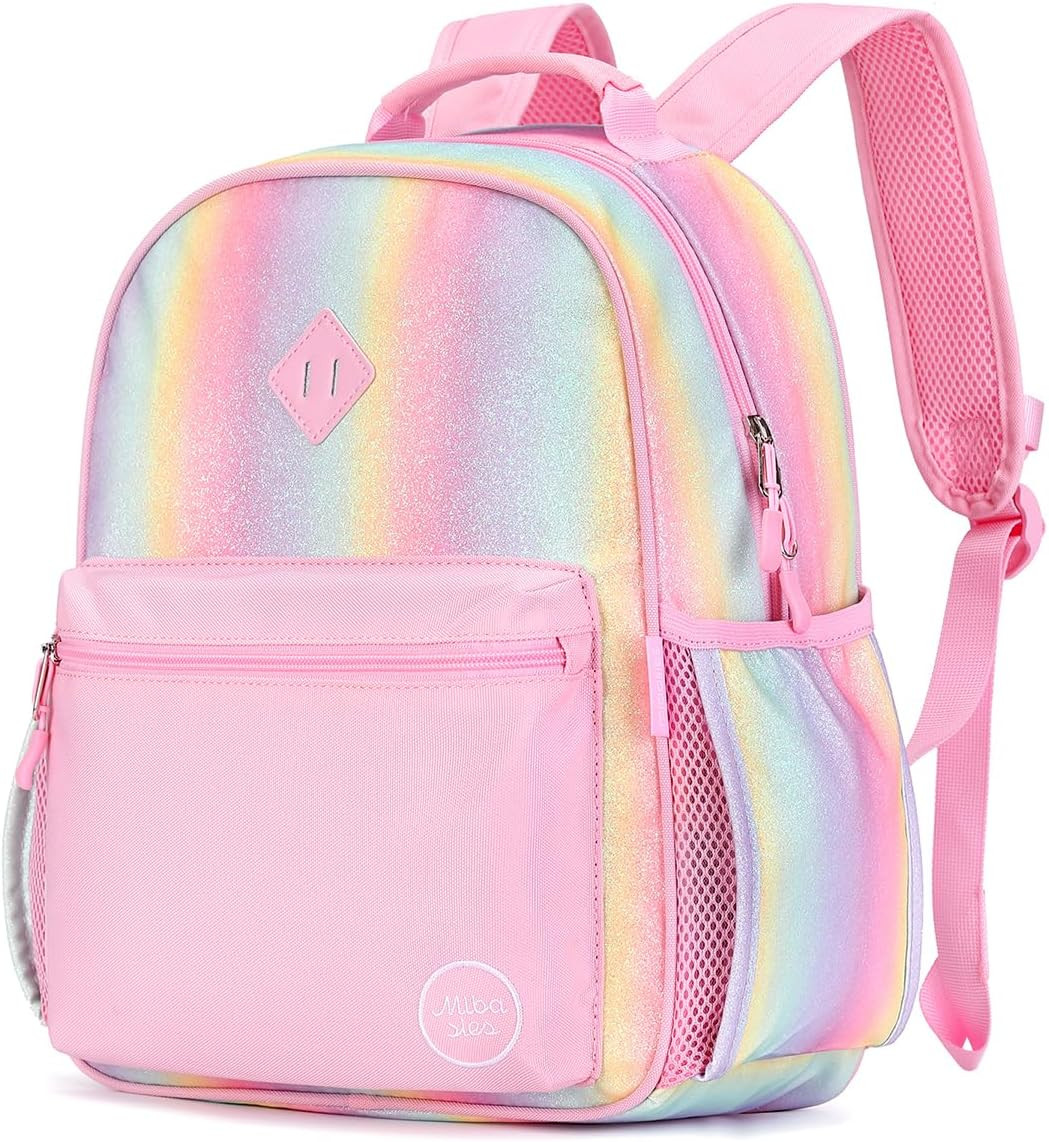 mibasies Girls Backpack for School, Kids Backpack School Bag for Elementary Age 5-8, Pink Blue Ra... | Amazon (US)