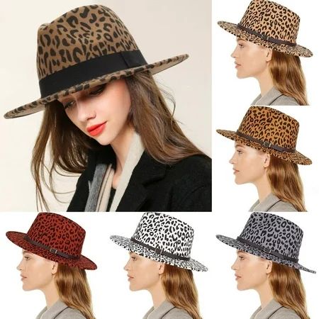 Leopard Western Cowboy Hat Men Women Woolen Cap Jazz Belt Top Hats | Walmart (US)