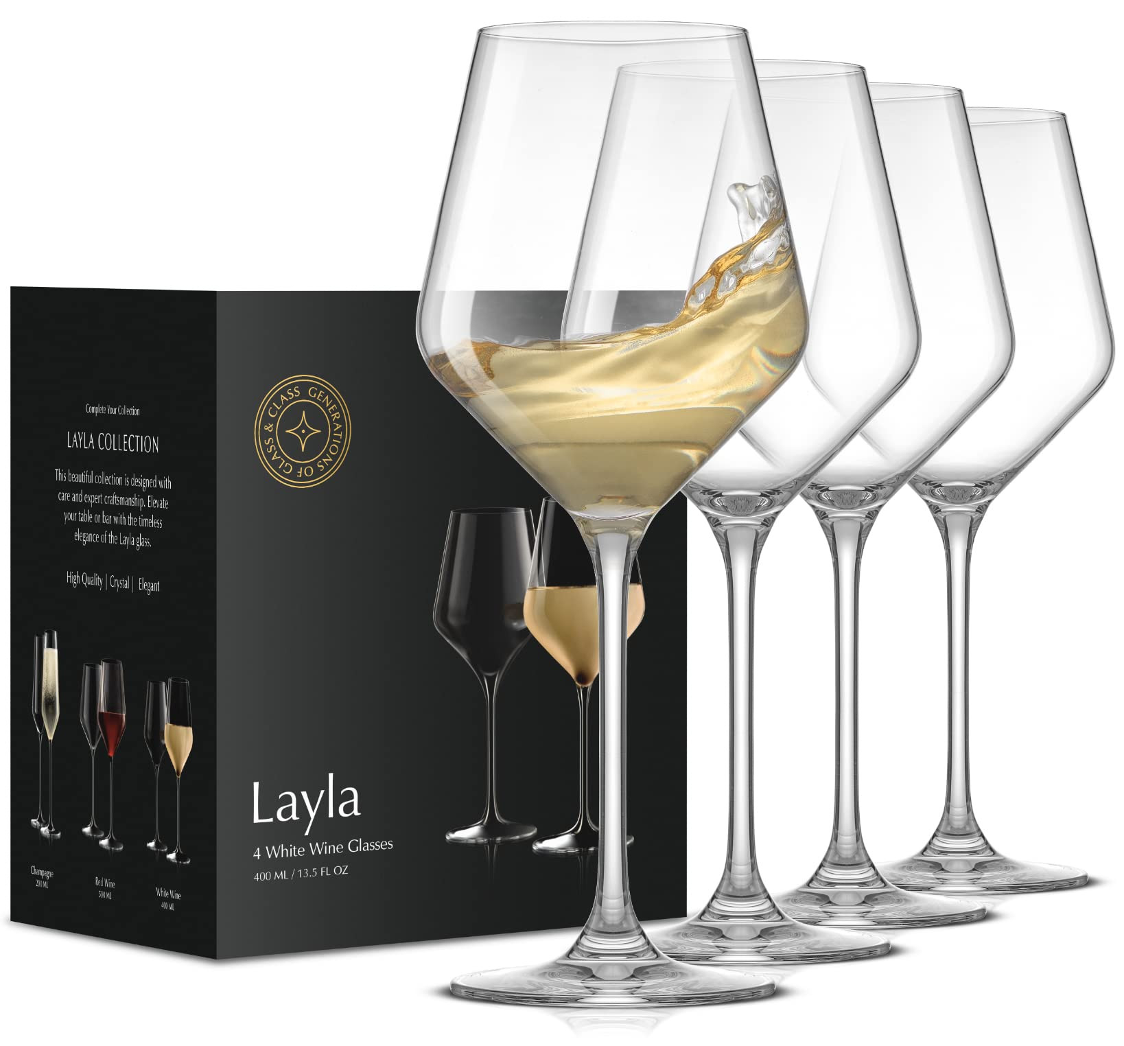 JoyJolt Layla White Wine Glasses, Set of 4 Italian Glasses, 13.5 oz Clear – Made in Europe | Amazon (US)