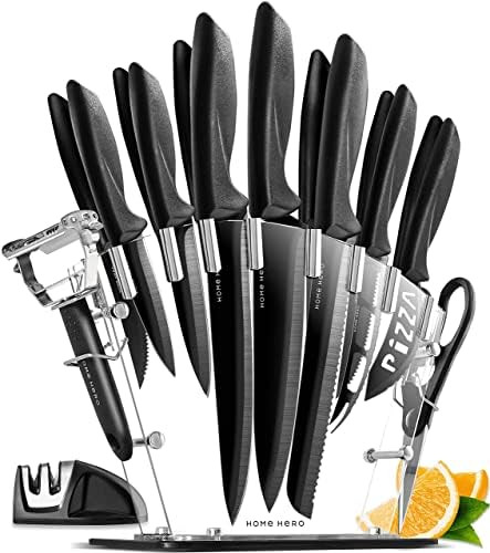 Home Hero 17 pcs Kitchen Knife Set - 7 Stainless Steel Knives, 6 Serrated Steak Knives, Scissors, Pe | Amazon (US)
