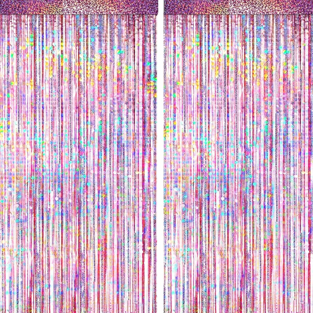 4 Packs Pink Foil Fringe Curtain, Pink Glitter Metallic Tinsel Backdrop for Birthday, Wedding, Ba... | Amazon (US)