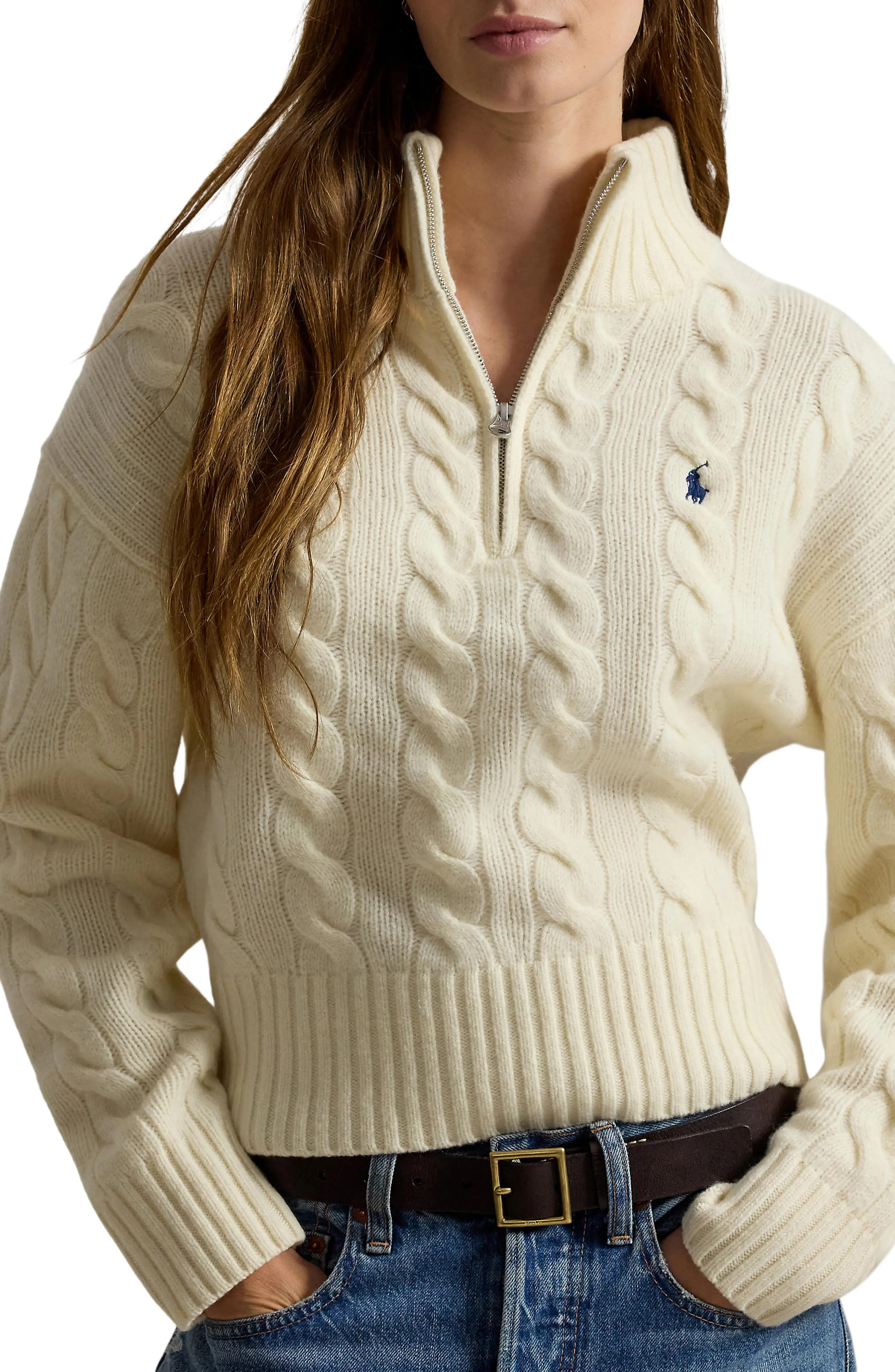 Polo Ralph Lauren Cable Wool & Cashmere Half-Zip Sweater (Women) | Nordstrom | Nordstrom