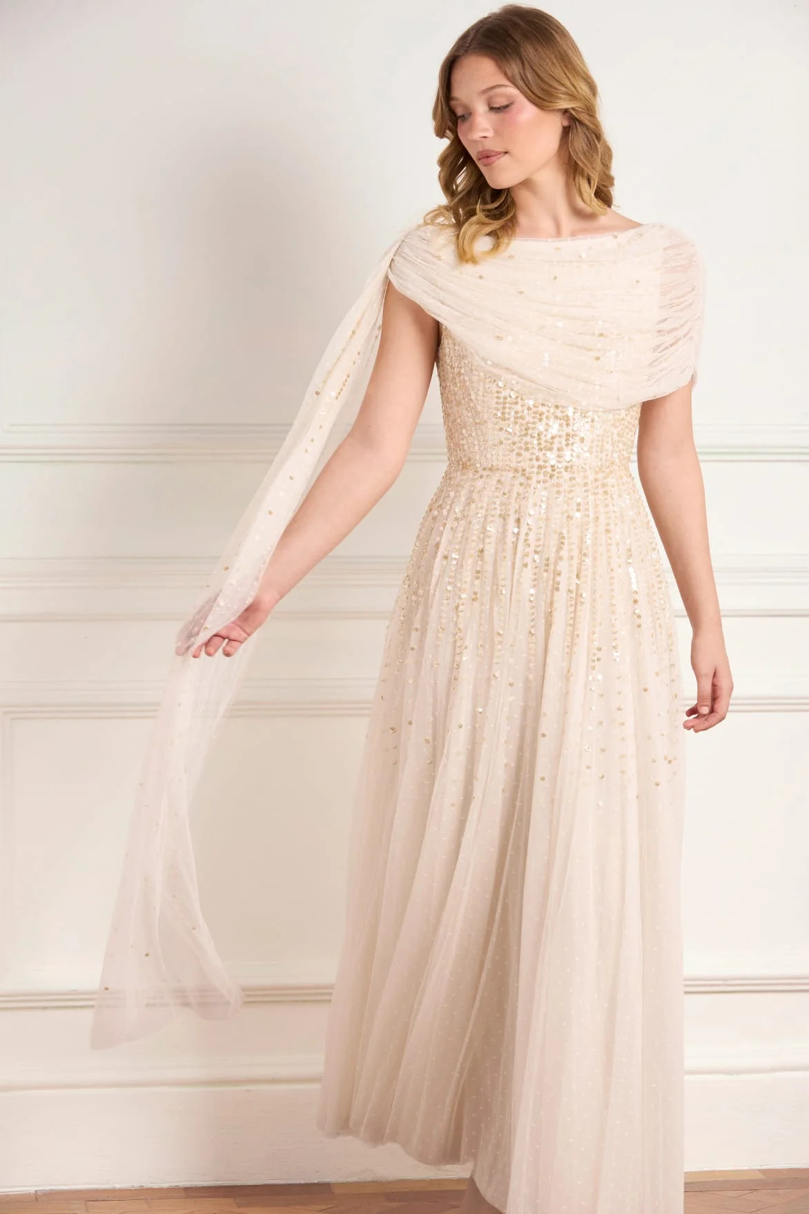 Moonlight Sequin Draped Gown | Needle & Thread