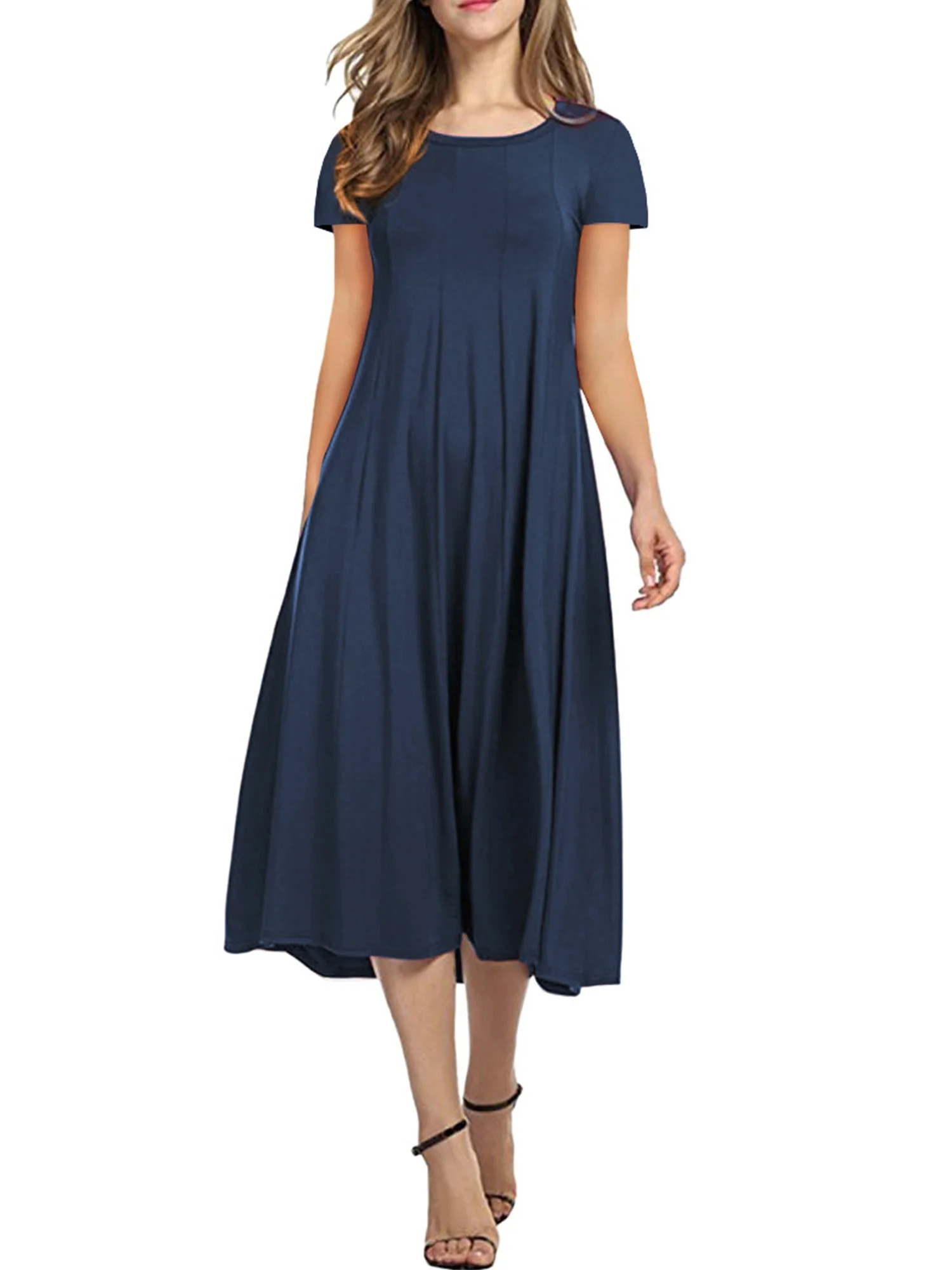 Cuteduck Women's Casual Short Sleeve Pleated T-shirt Dresses Crewneck Empire Waist Loose A-Line F... | Walmart (US)