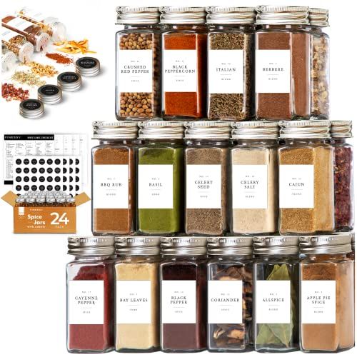 Tarros de especias con etiqueta, 24 tarros de especias de vidrio, 200 etiquetas, tarros de condim... | Amazon (US)