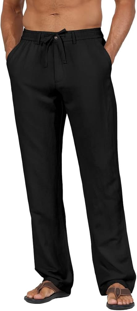 Soojun Men's Linen Beach Pants Lightweight Summer Pants with Drawstring | Amazon (US)