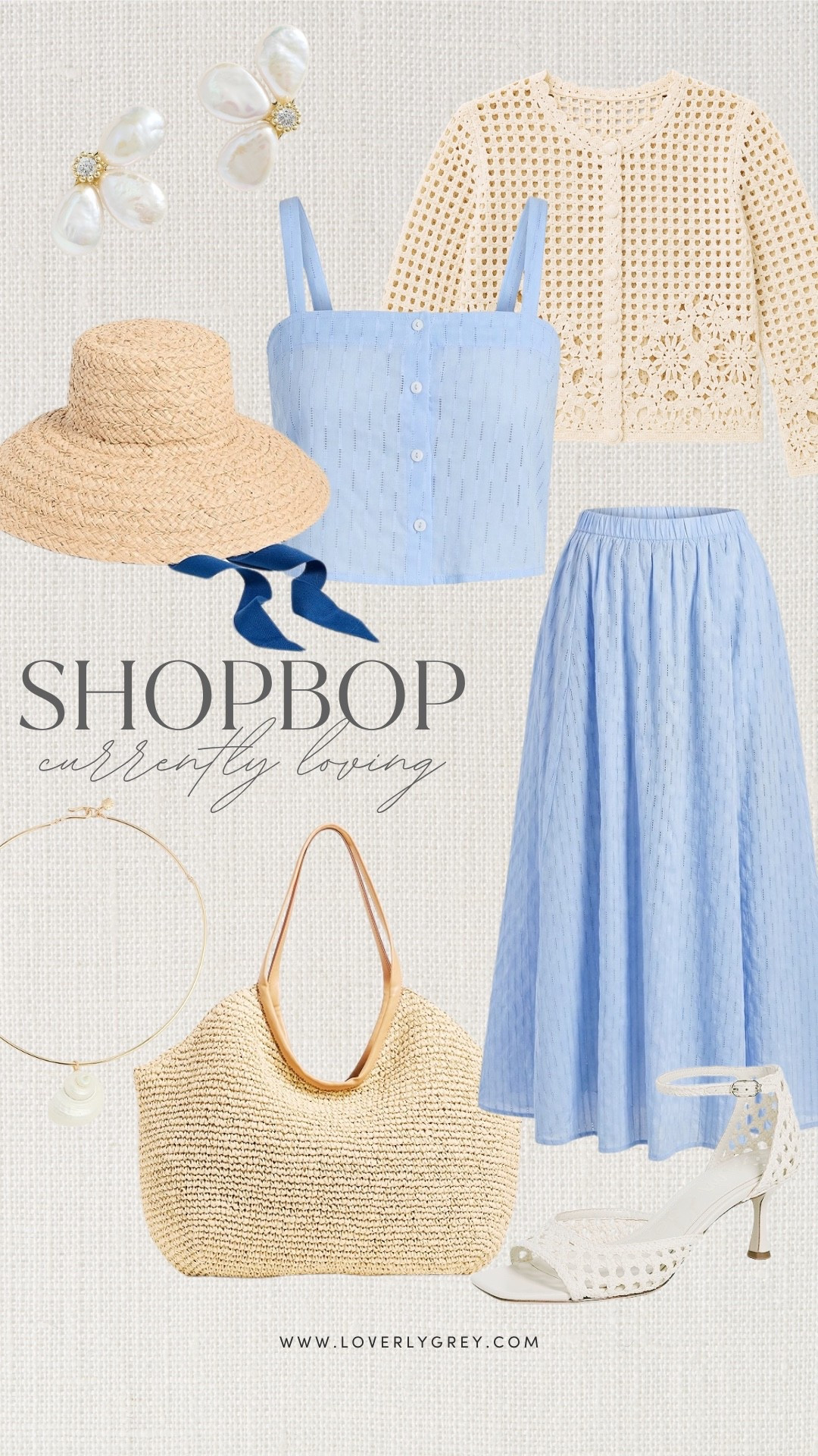 The combination of light blue, cream, and woven textures feels so fresh for summer. From the crochet cardigan and flowy skirt to the oversized sun hat and raffia tote, these are the kinds of pieces that make vacation packing easy. Every item feels classic, feminine, and ready for sunny days ahead.

#LTKdayinmylife #LTKootd #LTKgrwm