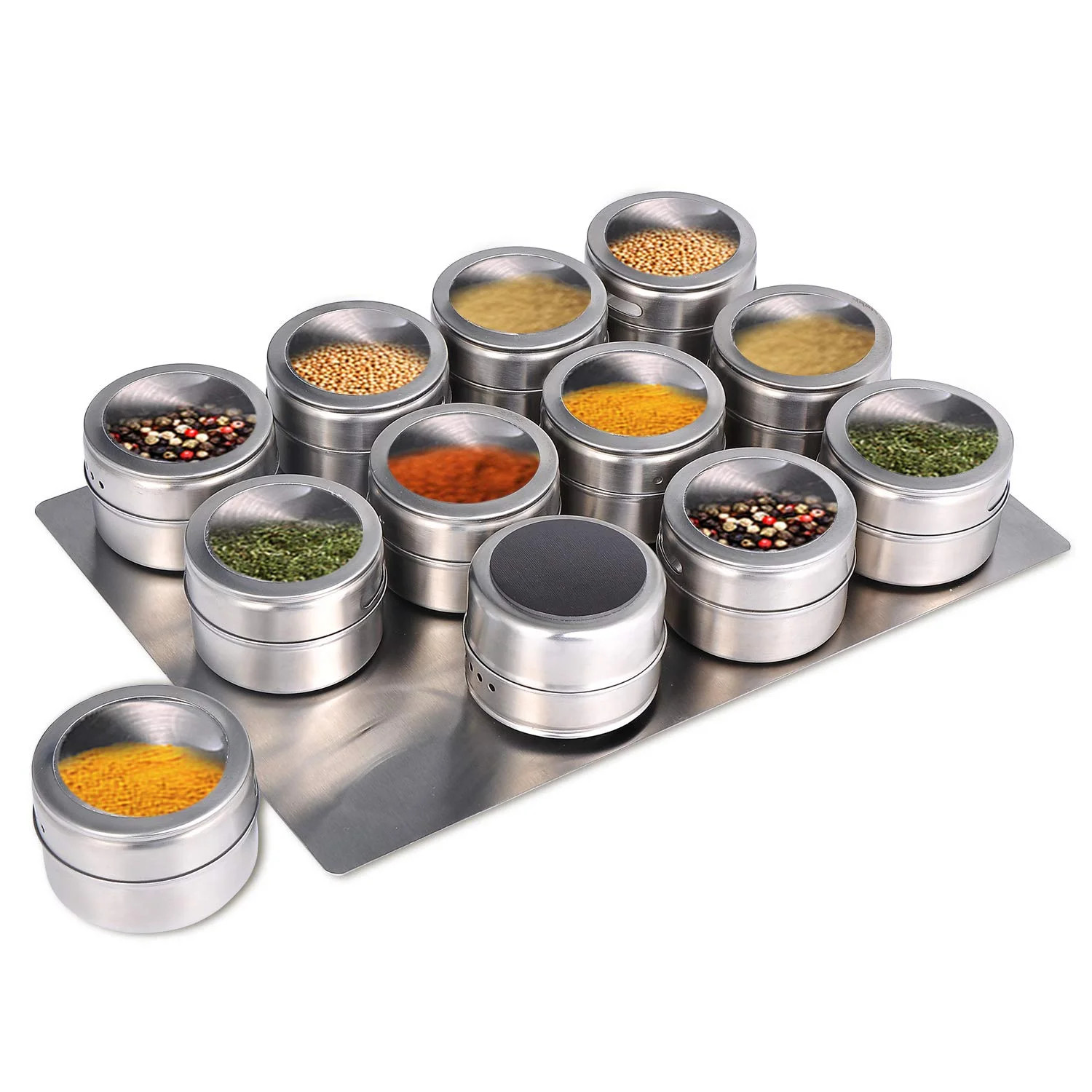 Upgrade Magnetic Spice Jars 12pcs with Wall Mounted,Stainless Steel Spice Tins with Lid and Small... | Walmart (US)