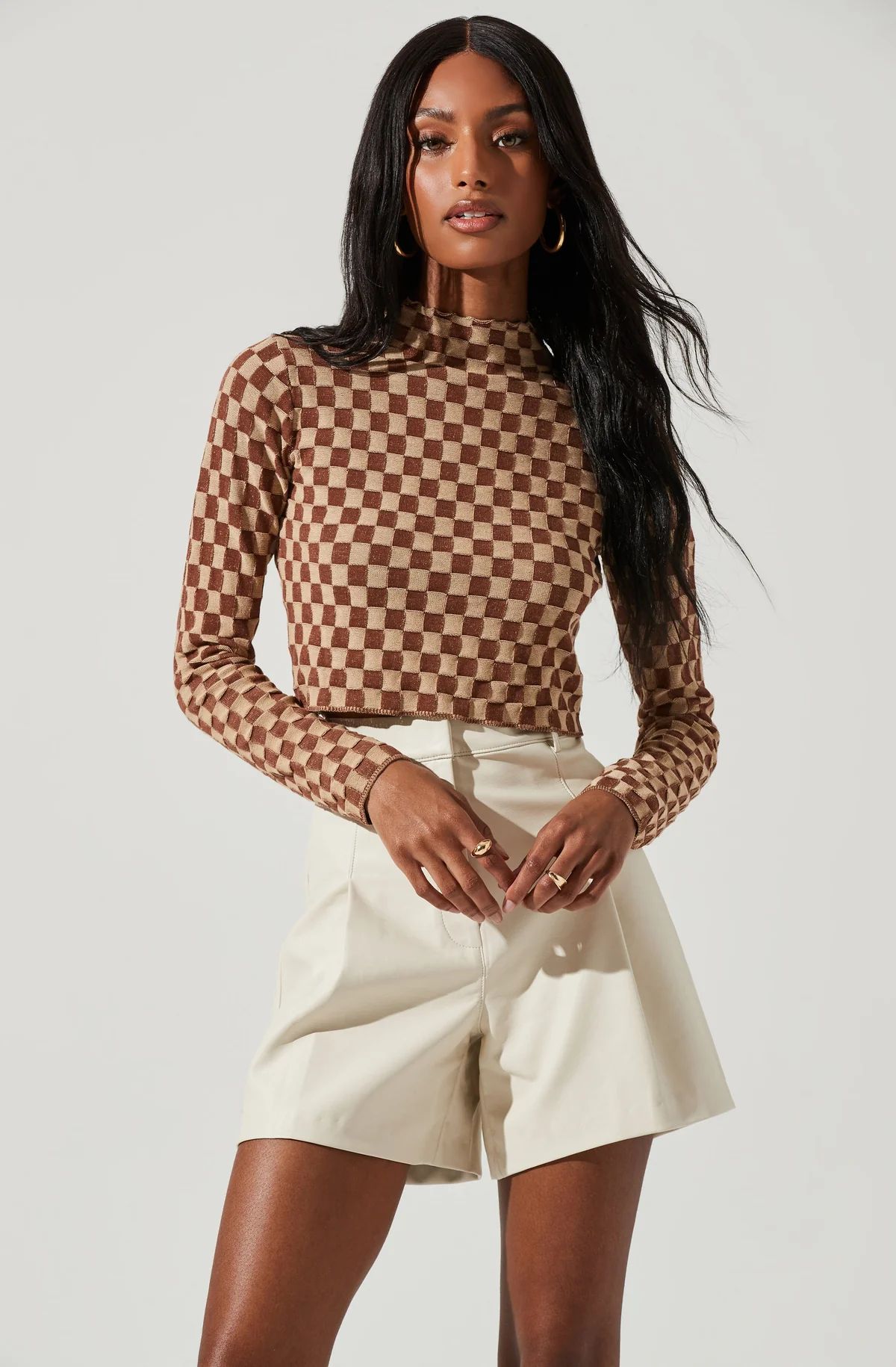 Izzy Checkered Long Sleeve Top | ASTR The Label (US)