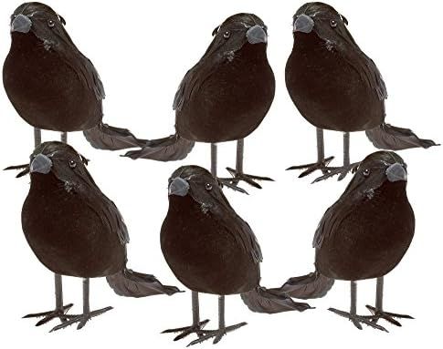 Prextex Halloween Black Feathered Small Crows – 6 Pc Black Birds Ravens Props Décor Halloween Decora | Amazon (US)