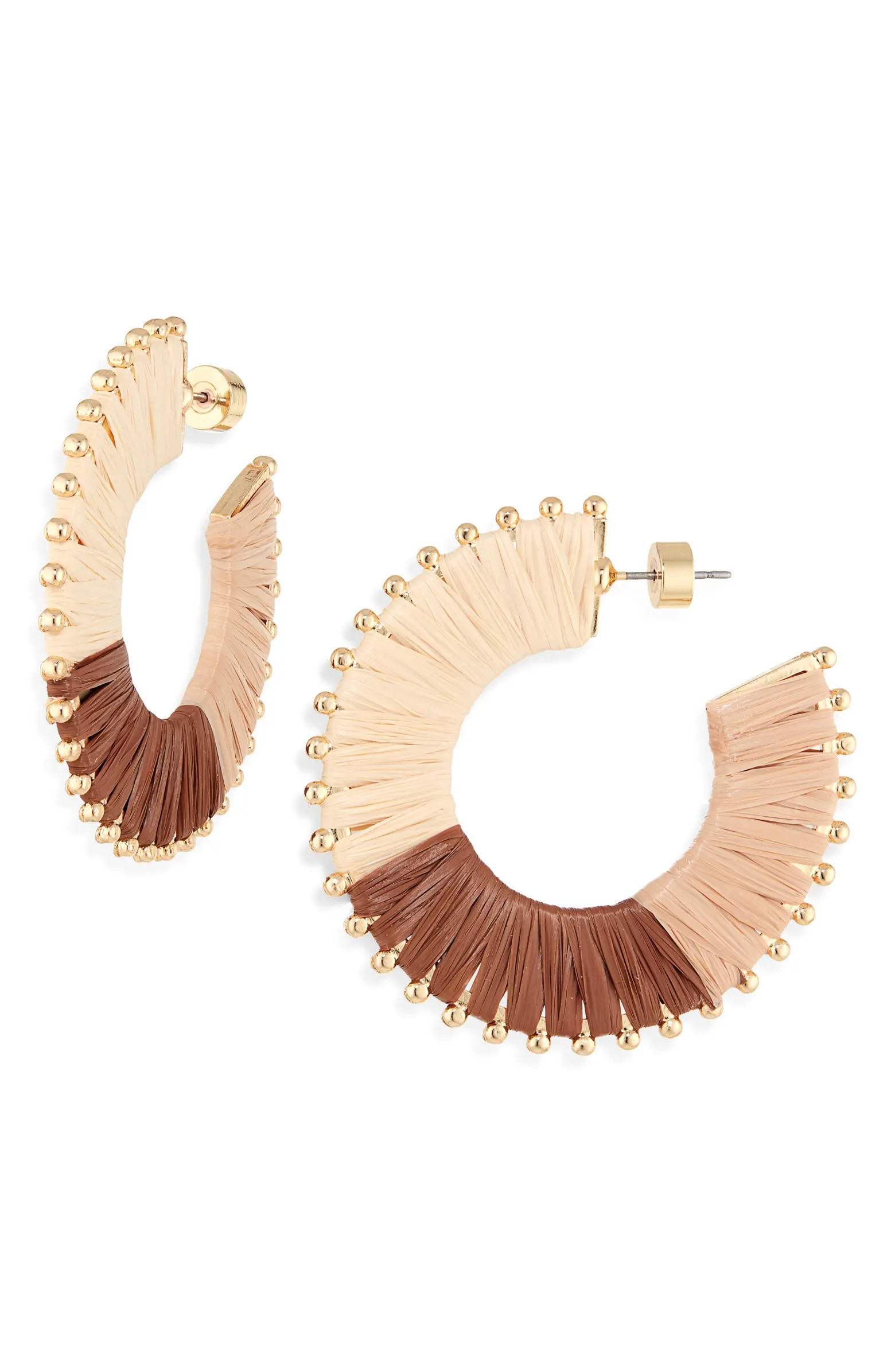 Raffia Wrapped Flat Hoop Earrings | Nordstrom