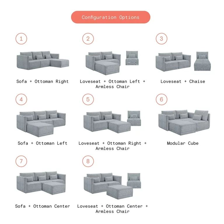 Beautiful Drew Modular Sectional Sofa with Ottoman by Drew Barrymore, Gray Fabric | Walmart (US)