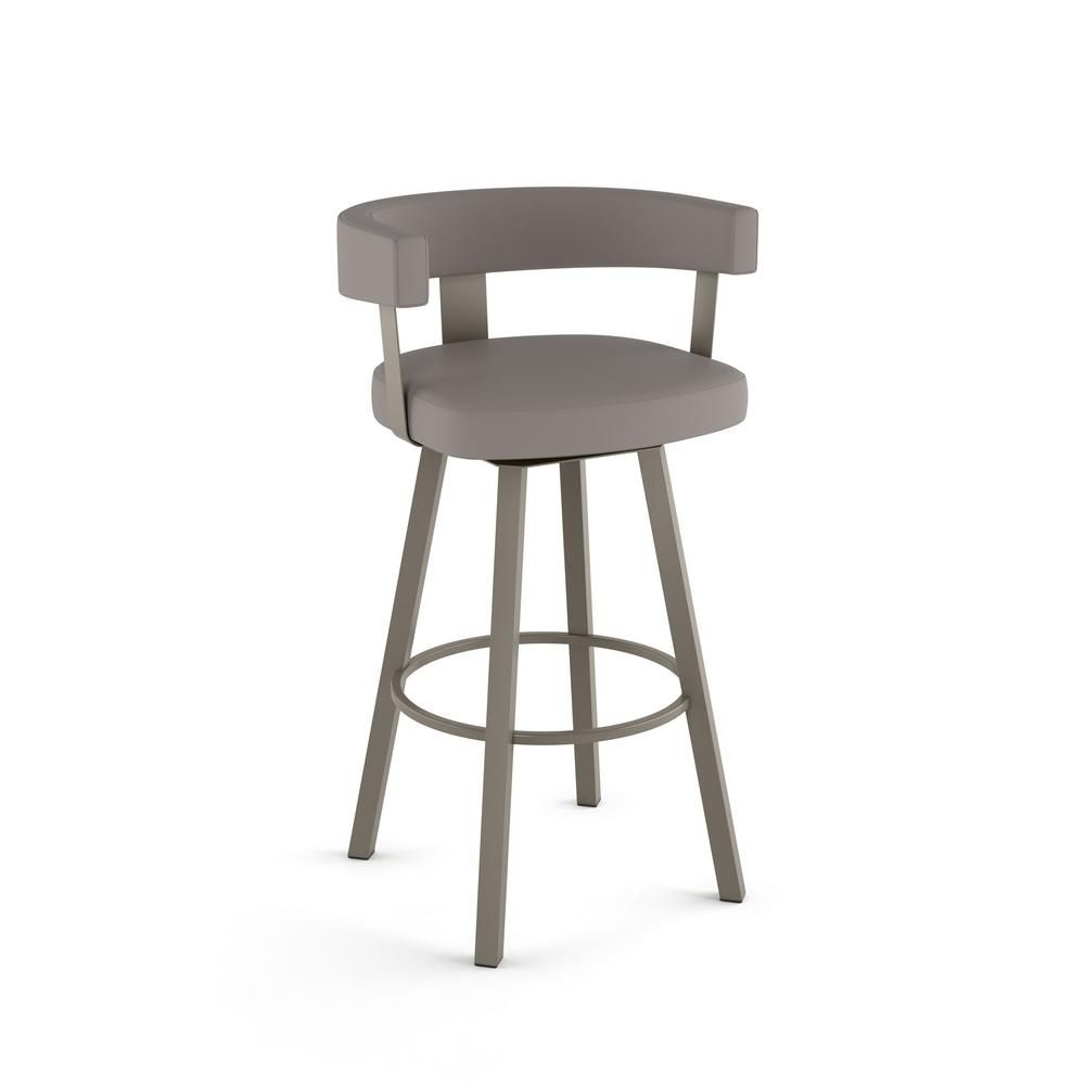 Amisco Parker 26 in. Taupe Grey Faux Leather / Matt Light Grey Metal Swivel Counter Stool, Taupe Gra | The Home Depot