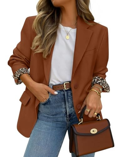 ZESICA Womens Fall Business Casual Open Front Button Blazer Caramel M | Amazon (US)