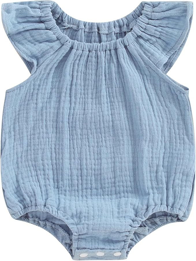 Mubineo Baby Girl Boy Summer Cotton Linen Romper Clothes Basic Plain Ruffle Sleeveless Comfy Romp... | Amazon (US)