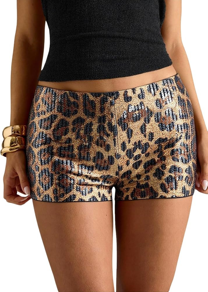 MakeMeChic Women's Cheetah Print Shorts Y2K Sequin Leopard Mini Micro Shorts | Amazon (US)