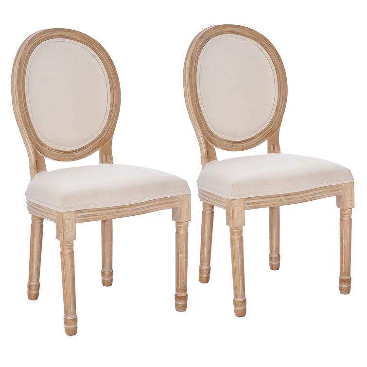 Luella Linen King Louis Back Side Chair in Beige (Set of 2) | Wayfair North America