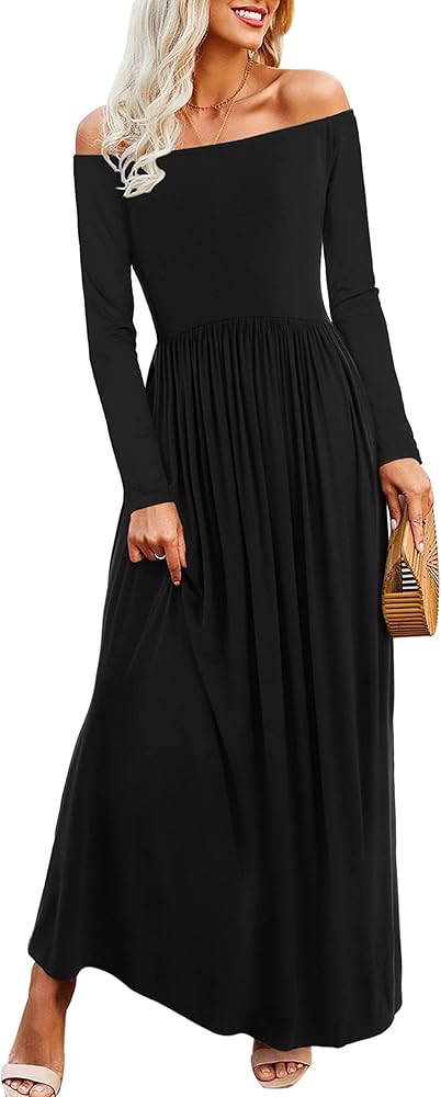 Amoretu Women Dresses Strapless Long Sleeve Dress Off Shoulder Maxi Dresses Loose Smocked Women C... | Amazon (US)