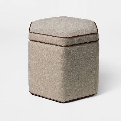 Storage Ottoman with Twisted Piping Detail Brown Linen - Threshold™ designed with Studio McGee | Target