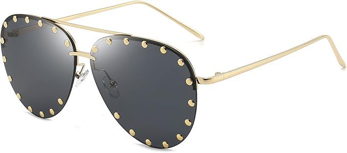 Dollger Studded Sunglasses for Women Fashion Studded Aviator Sunglasses Metal Frame UV 400 | Amazon (US)